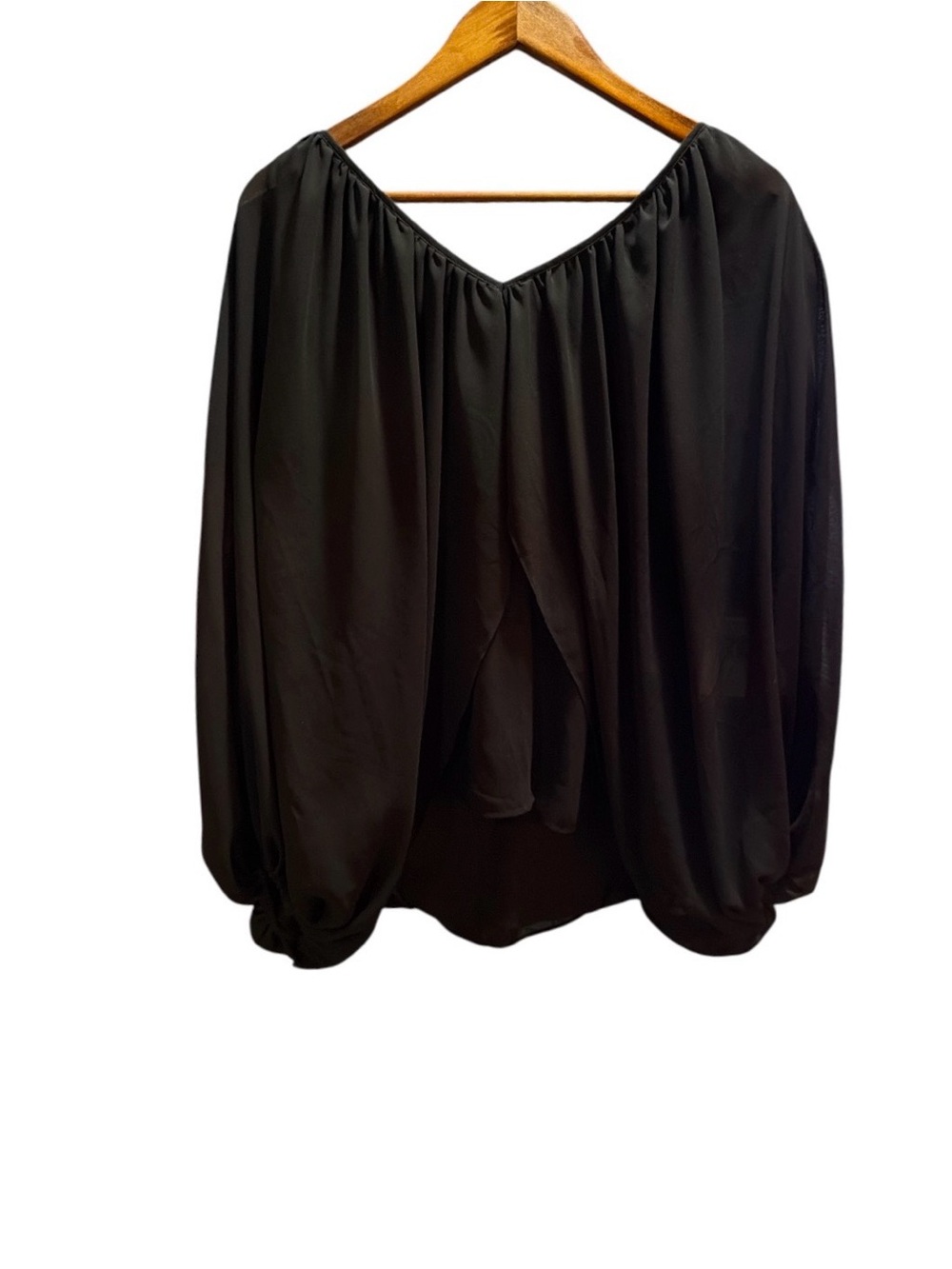 Vince Camuto Black Sheer Sleeve Blouse NWT 1X Flowy Peasant Top Balloon Sleeve